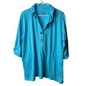 Neon Buddha Blue Popover Lagenlook Wire Collar Blouse